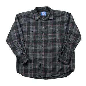 Pendleton Wool Flannel Shirt Men XL Black Gray Plaid Button Up Long Sleeve